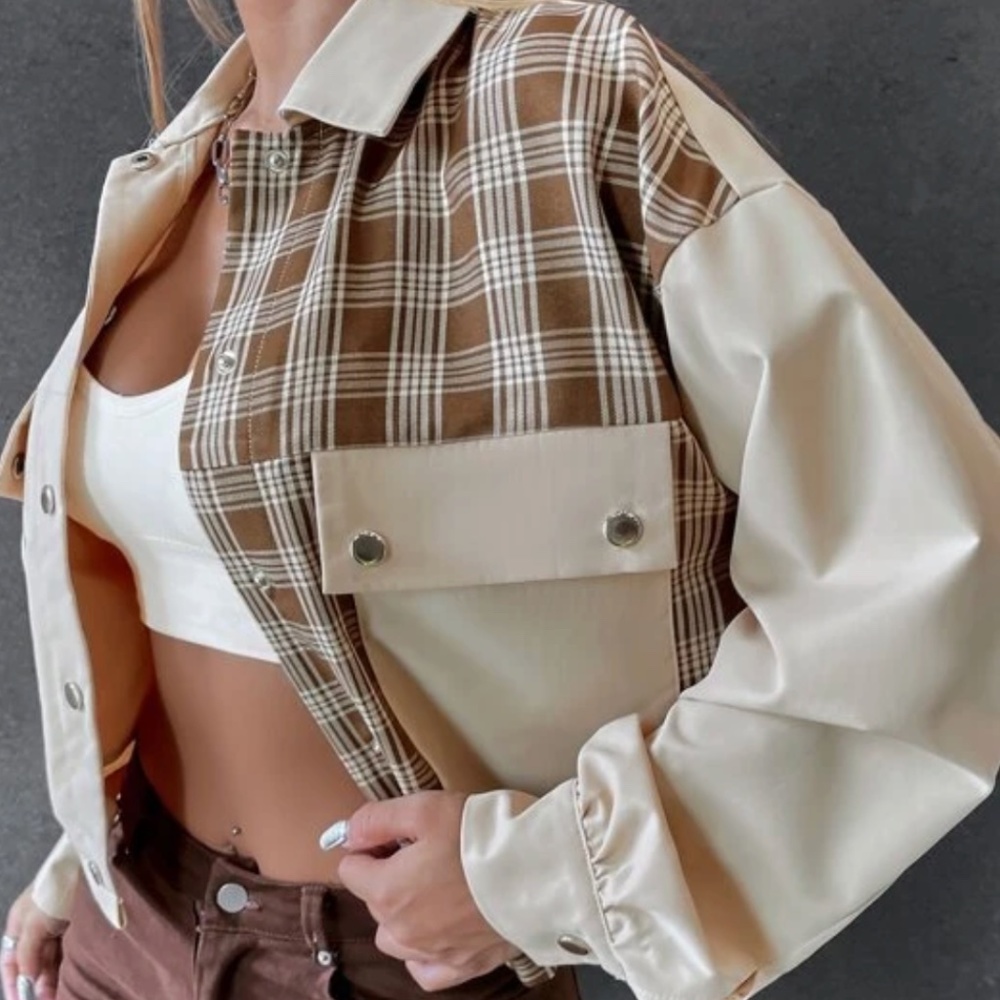 Cozy Plaid print button up Oversized Jacket Shacket - Picture 3 of 5